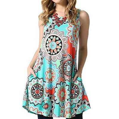 

Women Lady Tank Top Mini Dress Floral Summer Casual Prom Party Loose Tunic Shirt