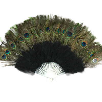 

〖Follure〗Wedding Showgirl Dance Elegant Large Feather Folding Hand Fan Decor Decal Black