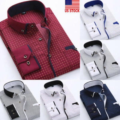 

US Luxury New Fashion Mens Slim Fit Shirt Long Sleeve Dress Shirts Casual Shirts