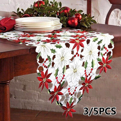 

35Pcs 175x38cm Christmas Tablecloth Table Flag Embroidered Table Runner Cloth Cover for Home New Year Decoration