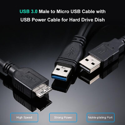 

USB 30 Male to Micro USB Cable with USB Power Cable for Hard Drive Dish HDD Black 1M
