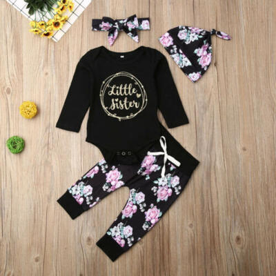 

4Pcs Kid Baby Girls Long Sleeve Romper Jumpsuit Floral Pants Leggings Outfit Set