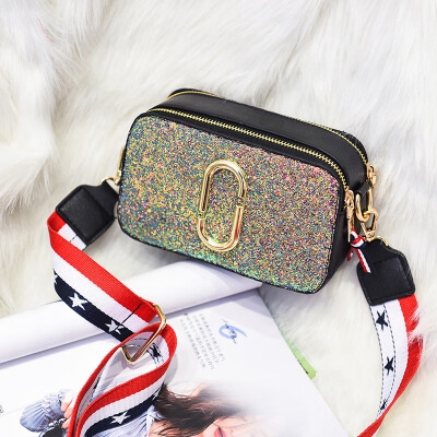 

Luggage fashion camera bag female bag paper clip sequins contrast color wide shoulder strap shoulder diagonal mini bag