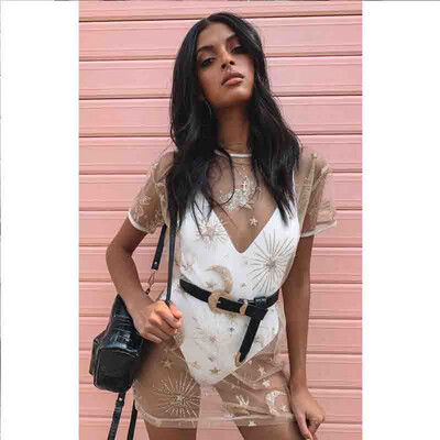 

Womens Swimwear Bikini Beach Wear Cover Up Gold sequins Ladies Summer Dress Sexy