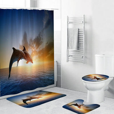 

〖Follure〗4PCS Non Slip Toilet Polyester Cover Mat Set Bathroom Shower Curtain