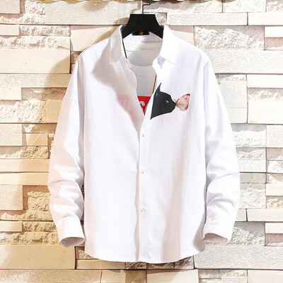 

Tailored Mens Casual Fashion Printing Patchwork Lapel Long Sleeve Shirt Top Blouse