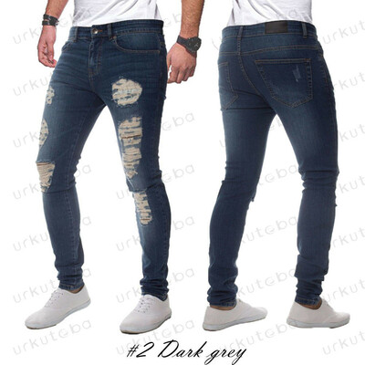 

SUNSIOM Mens Destroyed Taped Slim Stretchy Denim Jeans Ripped Skinny Biker Fit Pants