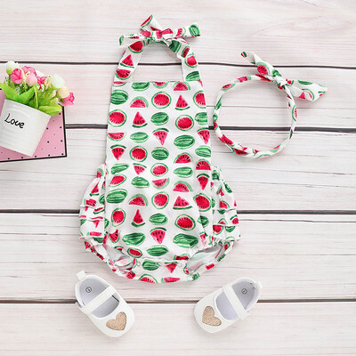 

Summer Infant Baby Boys&Girls Watermelon Print Backless Romper Bodysuit Clothes