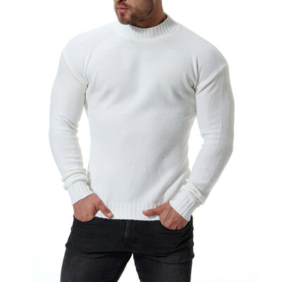 

Mens Autumn Solid Color Slim Fit Sweater Tops High Collar Long Sleeve Knitted