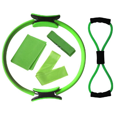 

5pcs Yoga Equipment Set Pilates Ring Yoga Cotton Strap Resistance Loop Band Figure 8 Resistance Band Exercise Stretching Strap