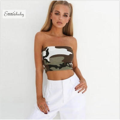 

Women Off Shoulder Elastic Tube Tops Bra Blouse Strapless Bandeau Crop Top Shirt
