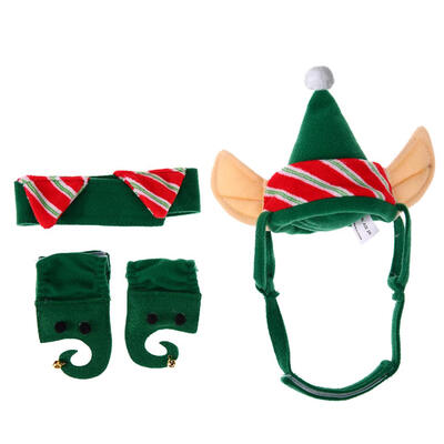 

4pcs Pet Hat Set Warm Dogs Cats Christmas Green HatNecklaceFeet Sleeve