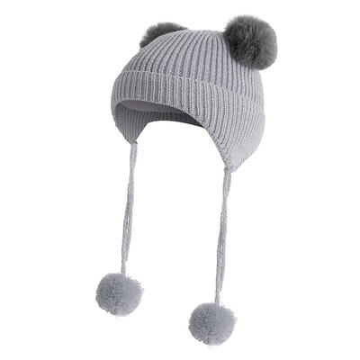 

Cute Kids Boys Girls Winter Warm Fleece Beanies Cap Pompom Knitted Hats