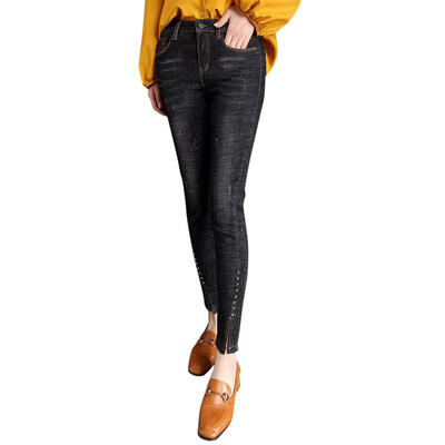 

Fashion Women Jeans High Waist Stretch Denim Slim Low Split Pencil Pants
