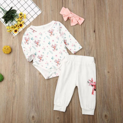 

UK Christmas Infant Baby Kid Unisex Girl Xmas Romper Deer Top Pants Clothes 3PCS