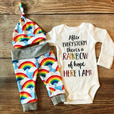 

Newborn Baby Girl Boy Rainbow Romper Tops Jumpsuit Pants Hat Outfits Clothes Set