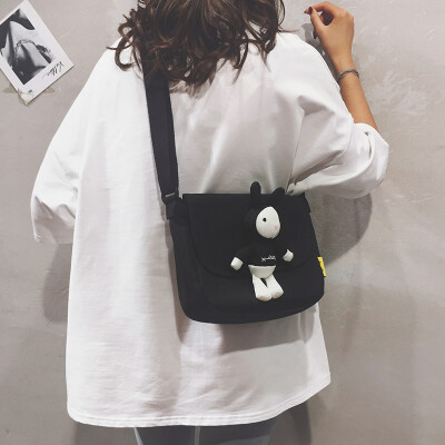 

Casual bag female 2019 new small fresh art canvas bag ins Japanese Harajuku cartoon shoulder Messenger bag