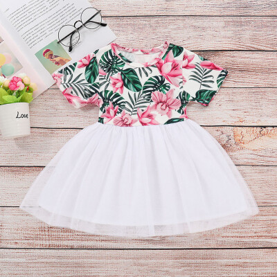 

Toddler Kid Baby Girl Short Sleeve Flower Lace Party Princess Dress Clothes