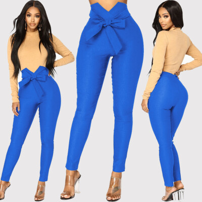 

Womens Summer High Waist Pants Sexy Bow Slim Simple Elastic Pants