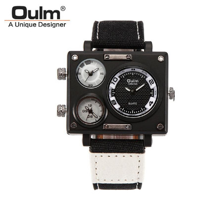 

OULM Men Business Watch Luxury Canvas Band Quartz Watch Three Time Zone Sport Wristwatch