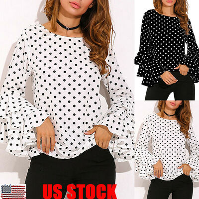 

Womens Ruffles Long Sleeve Casual Shirt Blouses Ladies Loose Tops Tunic T Shirts