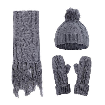 

3pcsset Fashion Unisex Women Men Rhombus Print Knitted Hat Scarf Gloves