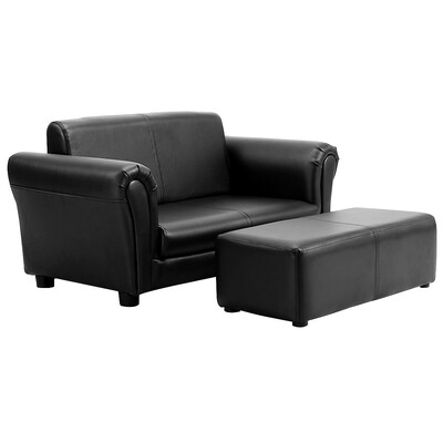 

BlackWhite Kids Double Sofa with Ottoman-Black
