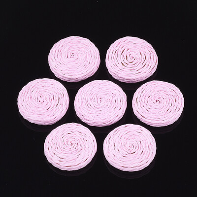 

Handmade Woven Beads Paper Imitation Raffia Covered with Wood No HoleUndrilled Flat Round PearlPink 3033x67mm