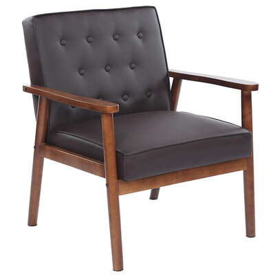 

Mid Century Accent Arm Chair Retro Modern PU Leather Upholstered Tufted Lounge Chair with Padded Arm