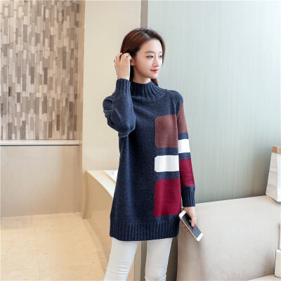 

Autumnwinter 2018 sweater new female student dress Korean version half high collar size loose&thick knit bottom line sweater