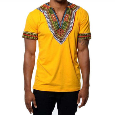 

African Tribal Shirt Men Short Sleeve Dashiki Print Succinct Hippie Top Blouse