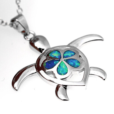 

Women Blue Opal Palm Tree Butterfly Turtle Peace Bird Necklace Wedding Jewelry 925 Sterling Silver Filled Necklace Pendants Gift