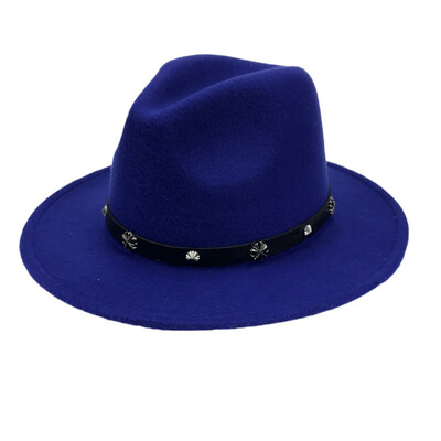 

Vintage Women Men Woolen Western Cowboy Hat With Wide Brim Leather Belt Cowgirl Jazz Cap