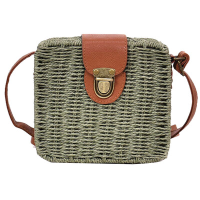 

Women Beach Candy Color Lock Catch Square Hand-woven Crossbody Shoulder Bag