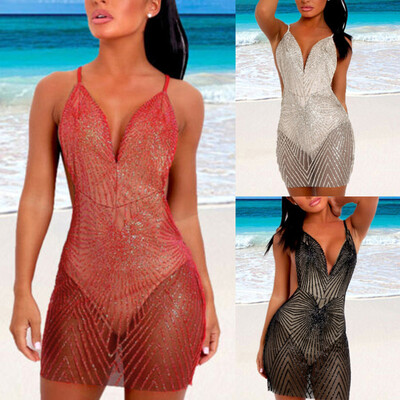 

〖Follure〗Women Summer Sequins Mesh Bikini Cover Up Tops Swimwear Bathing Suit Beach Dress