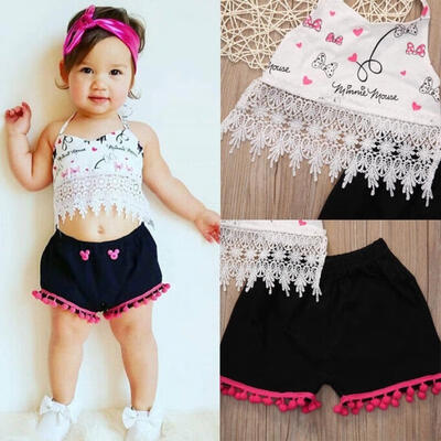 

Girls Baby Kids Sun Top Shirt Pants Shorts Lace Floral Tassels Outfits Clothes