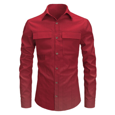 

Toponeto Men Striped Splicing Pocket Long Sleeve Shirt Fashion Long Sleeve Blouse Top