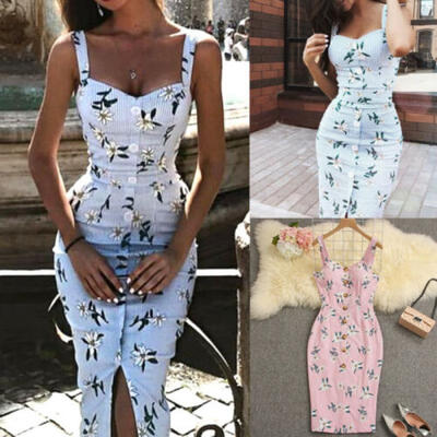 

Summer Women Bandage Sleeveless Bodycon Dress Floral Evening Party Gown Dress