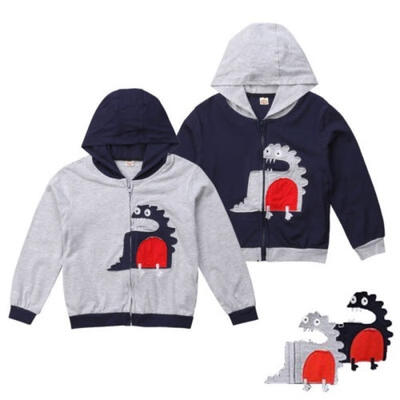 

Kid Boy Diosaur Hoodie Zip Top Sweater Windproof Hooded Jacket Outerwear Clothes