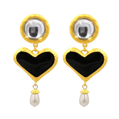 

Bohemia Women Heart Enamel Faux Pearl Charm Statement Stud Earrings Jewelry Gift