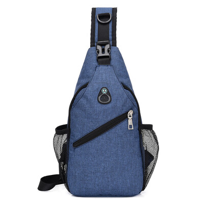 

Headphone hole mens chest bag Outdoor sports&leisure soft surface polyester shoulder Messenger bag
