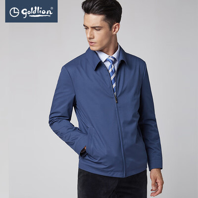 

Goldlion Mens Windproof Dark Jacquard Simple Lapel Jacket Mens Tibetan Blue XL