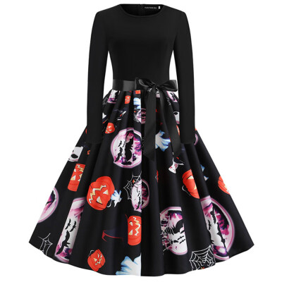 

Fashion Lady Autumn And Winter Xmas Clothes Christmas Costume Casual Long Sleeve Halloween Print Party Dress