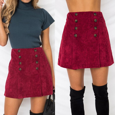 

Roseonmyhand Women Solid Double-breasted Skirt High Waist Sexy Pencil Bodycon Hip Mini Skirt