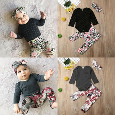 

US STOCK Cute Newborn Baby Girls Tops Romper Floral Pants Outfits Set Clothes