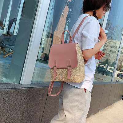 

Tailored Women Ladies Fashion Patchwork Straw Shoulder Handbag Backpack Casual Bags