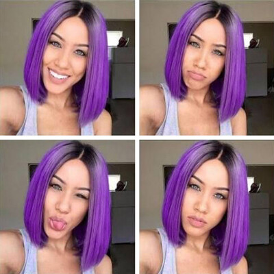 

Gobestart Lady Girl Bob Wig Womens Short Straight Bangs Full Hair Wigs 14 inches