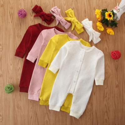 

Cute Newborn Baby Girl Boy Clothes Knitted Romper Jumpsuit Headband Outfits Set