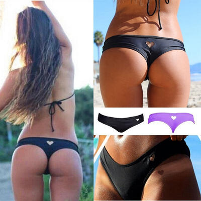 

Black Sexy Women Brazilian Cheeky T-Back Cut Out Thong Bottom Bikini Swimwear