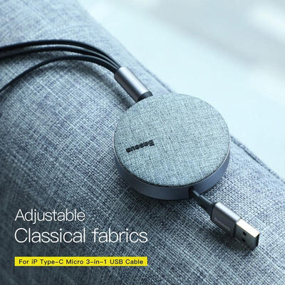 

Baseus 3 in 1 Multi USB Charger Cable Retractable 12m 35A Fast Charging Cord with Lightning Type C Micro USB